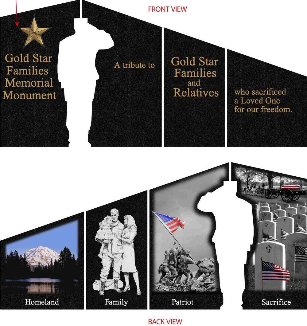 All Gold Star Memorial monuments use the same design, as shown above.